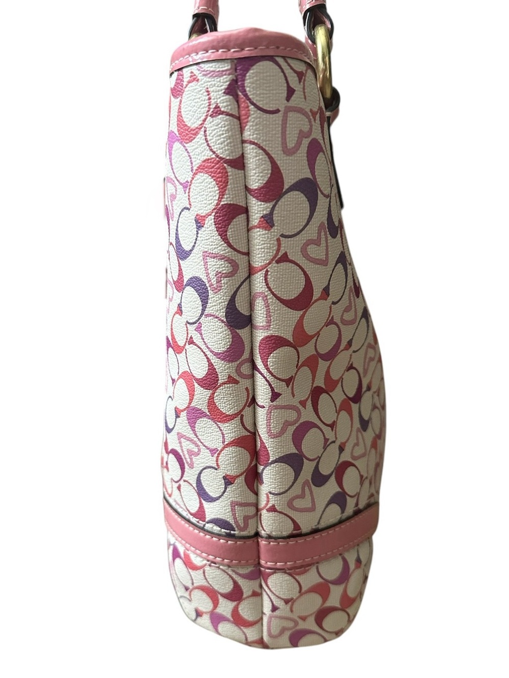 Coach Heritage Bias Signature Heart Tote Bag F18426 Pink Multi Canvas NWOT - Picture 6 of 15